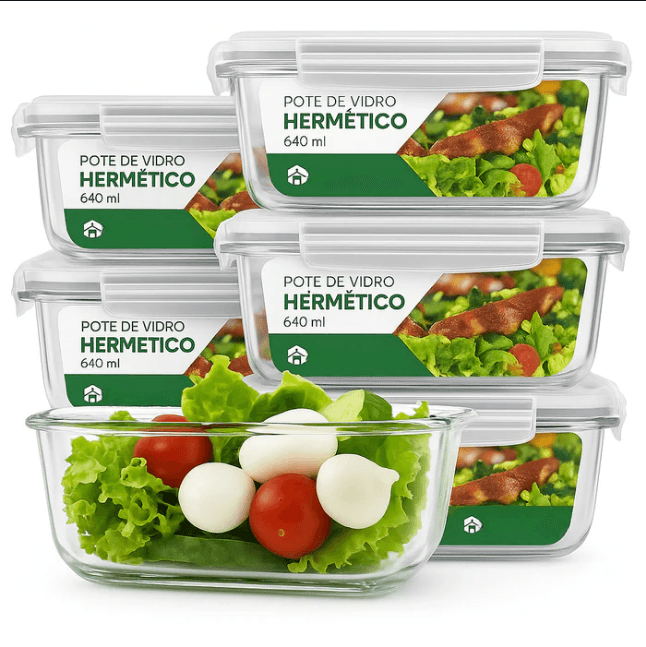 SUPER PROMOÇÃO – Kit 15 Potes Herméticos de Vidro + 10 Copos de Vidro Aruba de Brinde