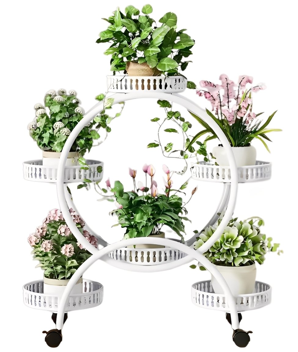 Suporte móvel multicamadas em ferro para vasos de flores – ideal para casa
