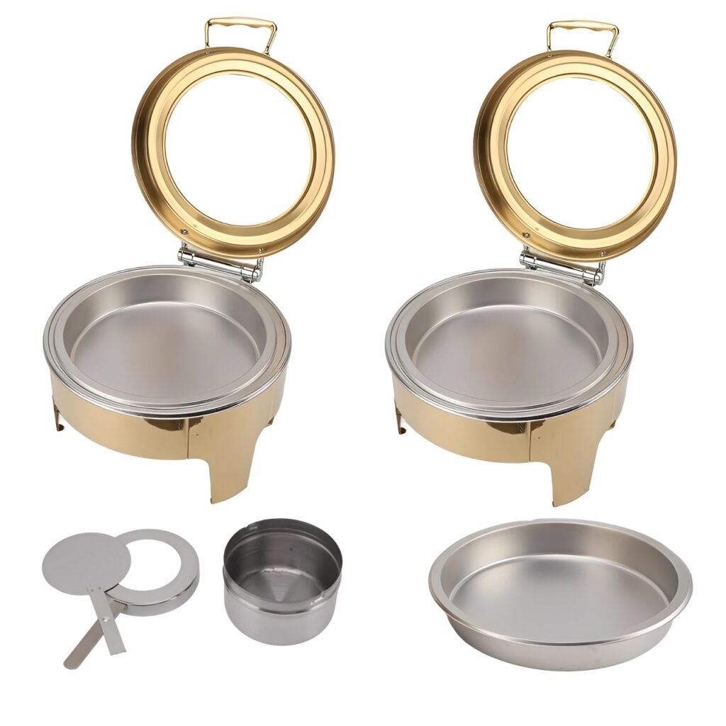 Dois Conjunto de Rechauds para Buffet em aço inoxidável na cor dourada