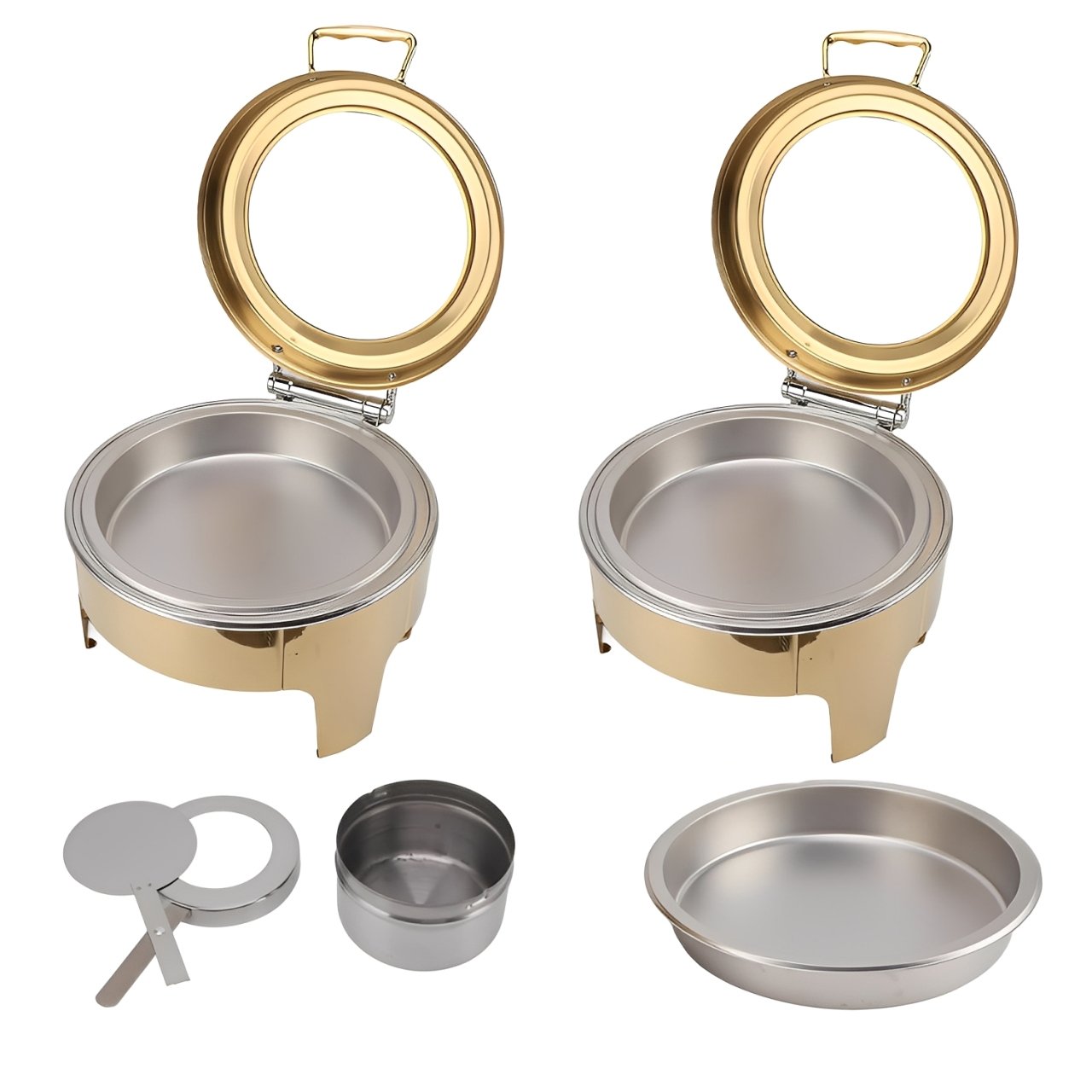 Dois Conjunto de Rechauds para Buffet em aço inoxidável na cor dourada