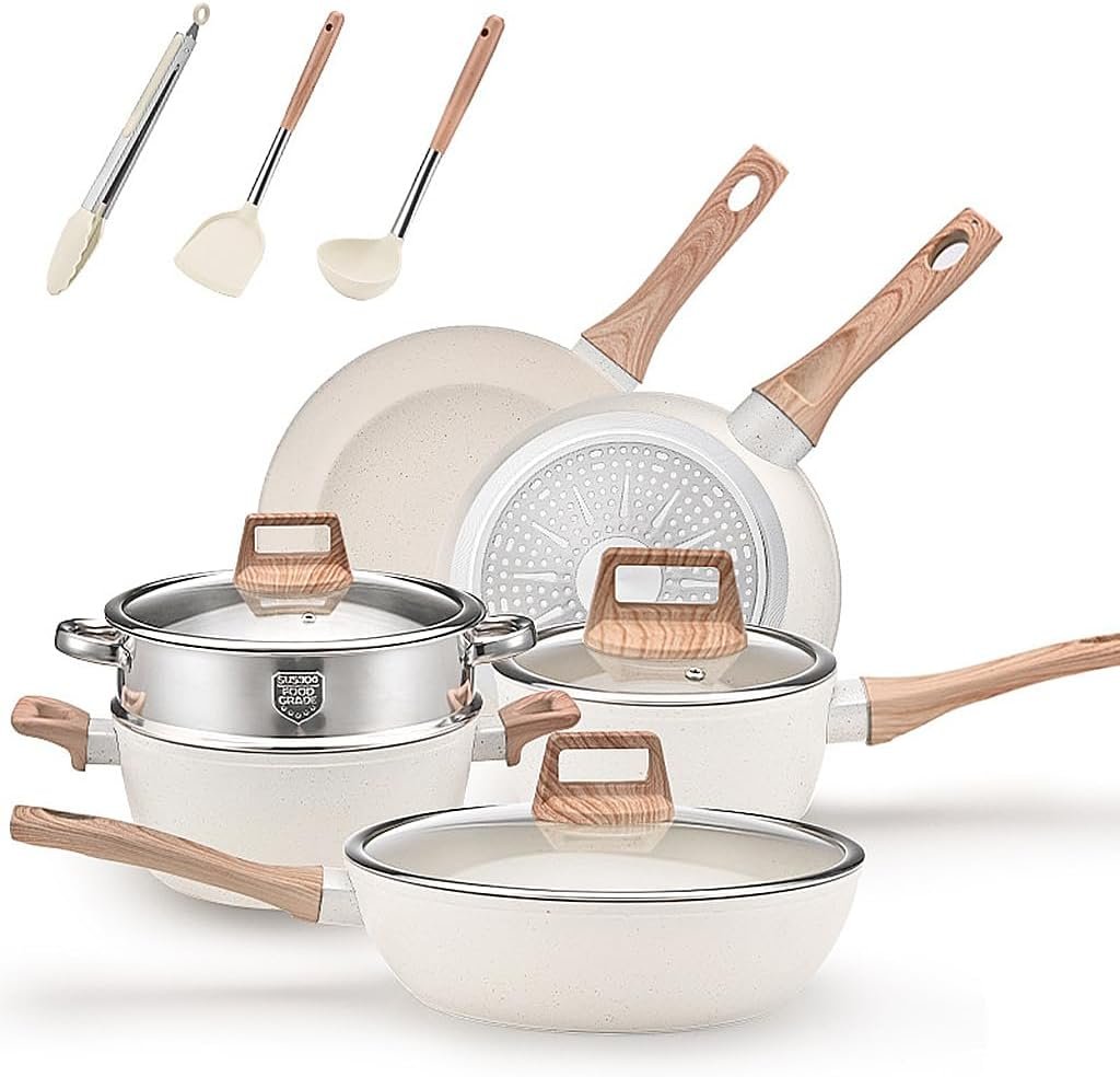 Conjunto de Panelas Antiaderentes 12 Peças com Tampas e Acessórios