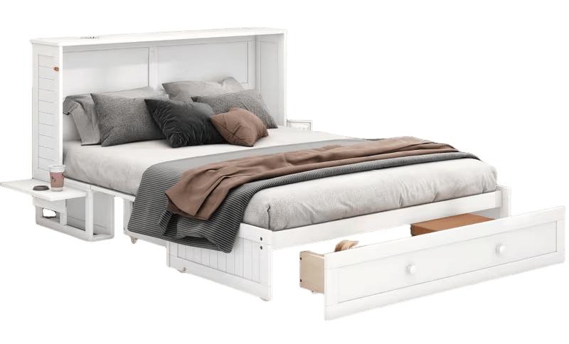 Cama Murphy Minimalista Branca com Armazenamento Prático