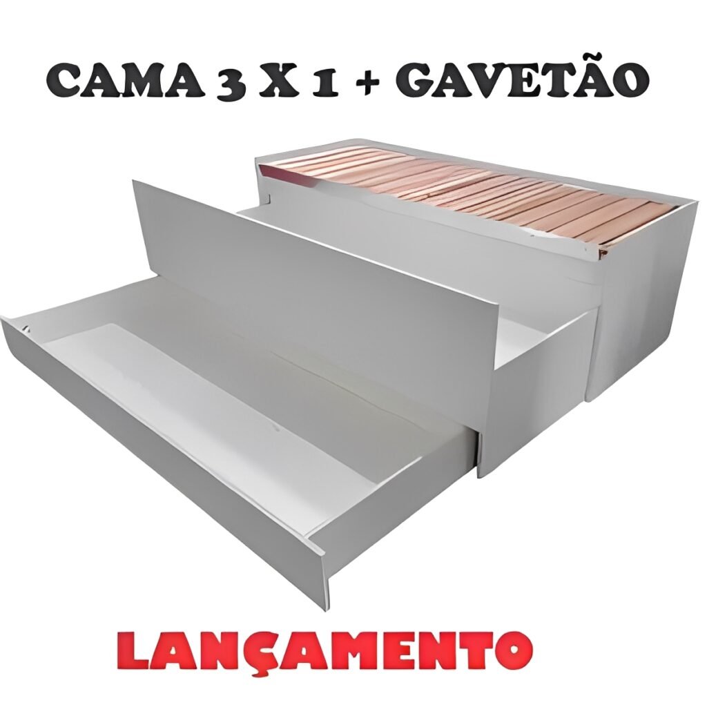 Cama 3 em 1 com Gaveta e Arrumação Integrada