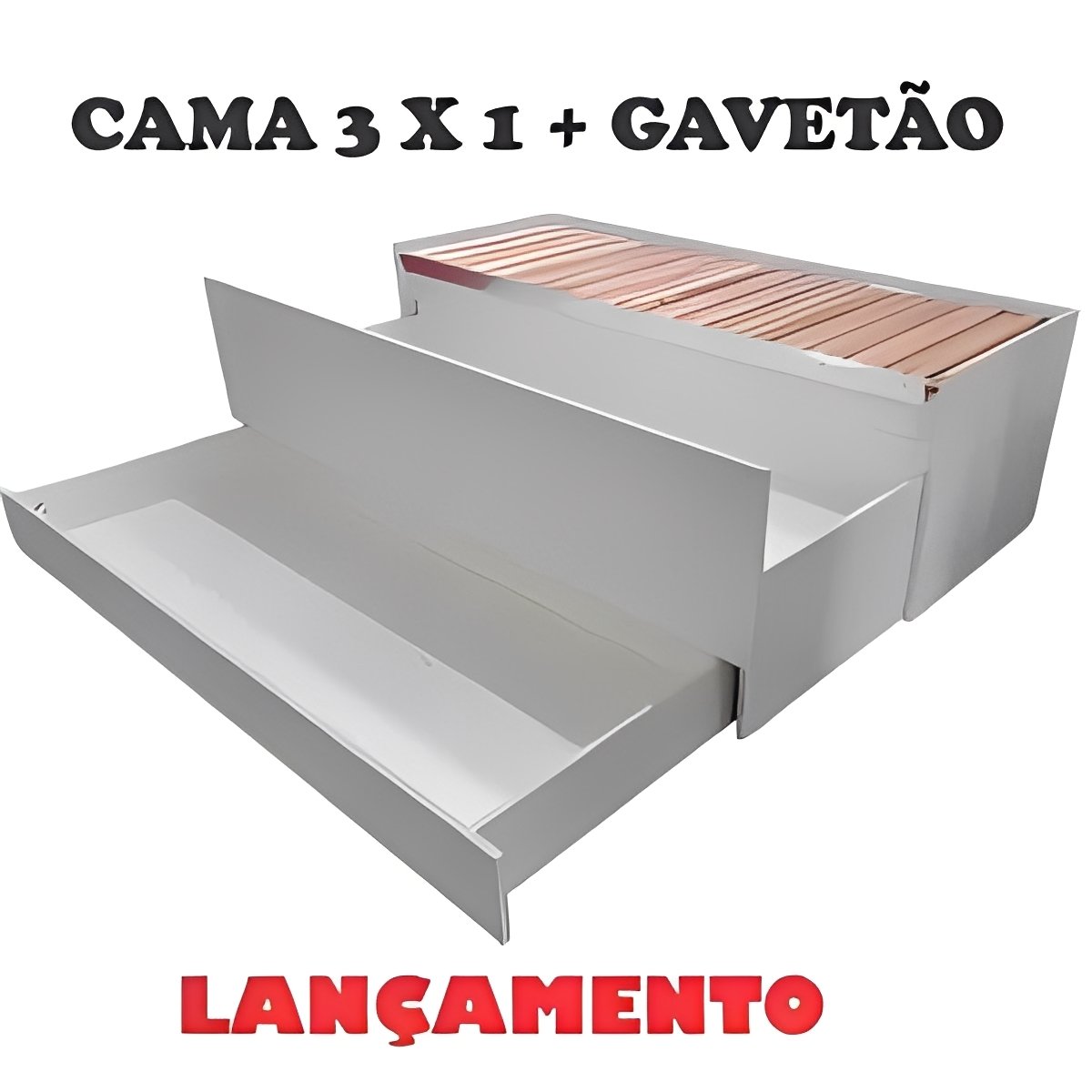 Cama 3 em 1 com Gaveta e Arrumação Integrada